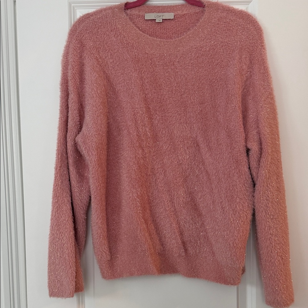 LOFT Rose Pink Fuzzy Crewneck Sweater